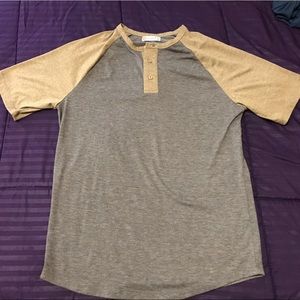 Beige & Light Grey Half Button Down Collar Shirt